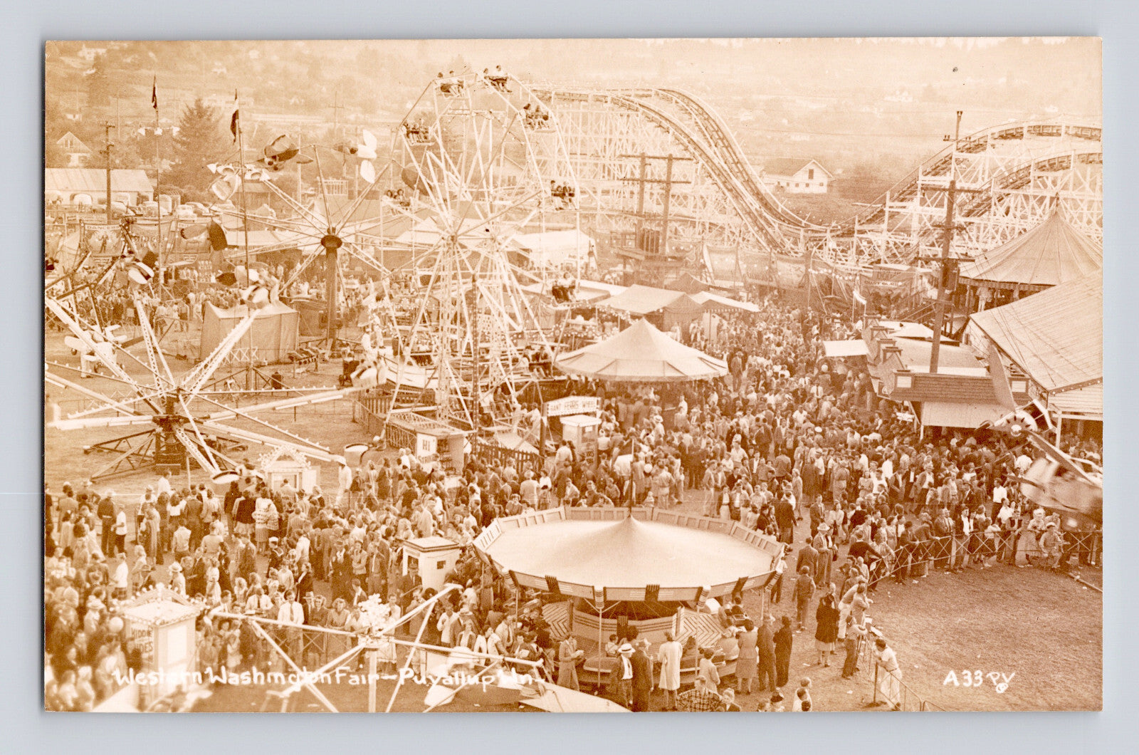 Puyallup Washington Western State Fair midway rides 1930s photo