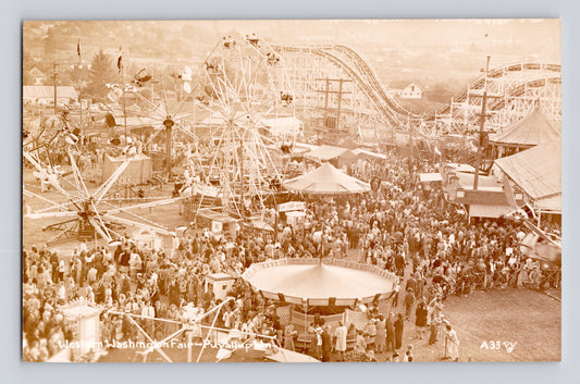 Puyallup Washington Western State Fair midway rides 1930s photo