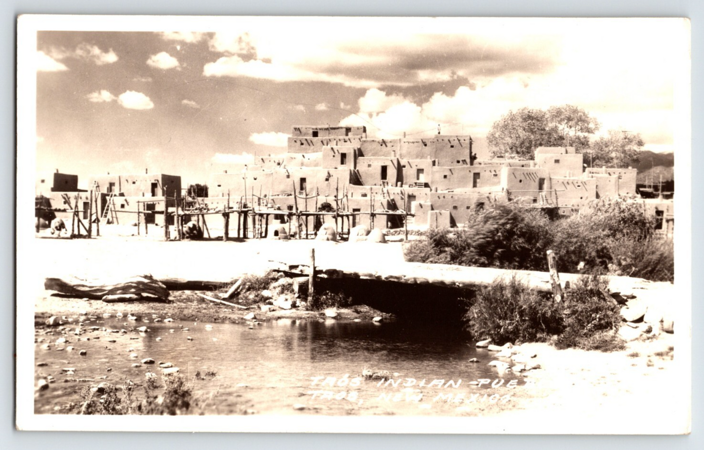 Taos New Mexico Pueblo Buildings 1940s RPPC Postcard Frashers Unposted