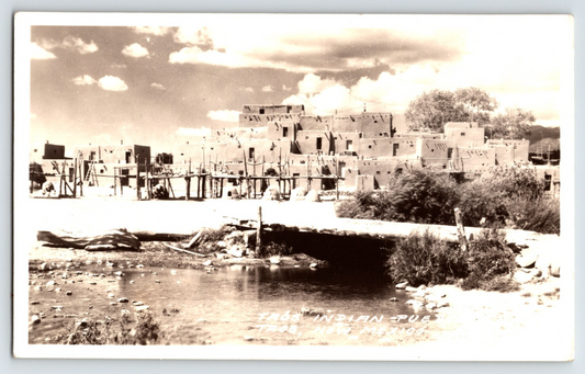 Taos New Mexico Pueblo Buildings 1940s RPPC Postcard Frashers Unposted