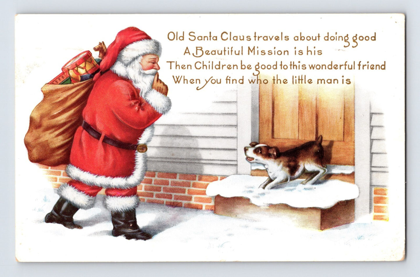 Christmas Santa Guard Dog 1919 Postcard Posted Biddeford Maine