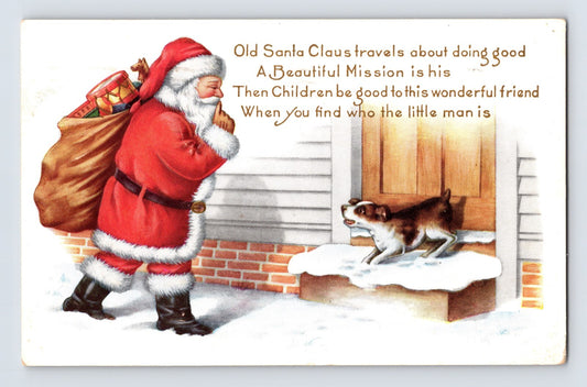 Christmas Santa Guard Dog 1919 Postcard Posted Biddeford Maine