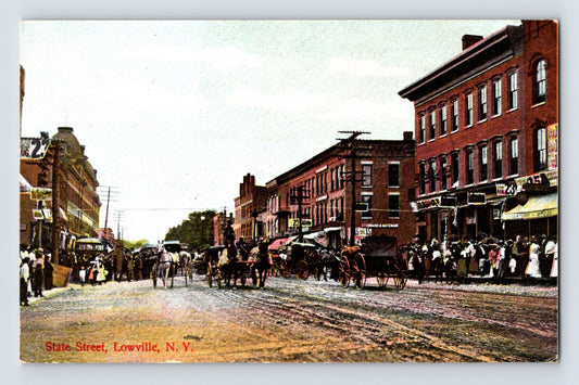 Lowville New York State Street horse traffic pre 1907 postcard