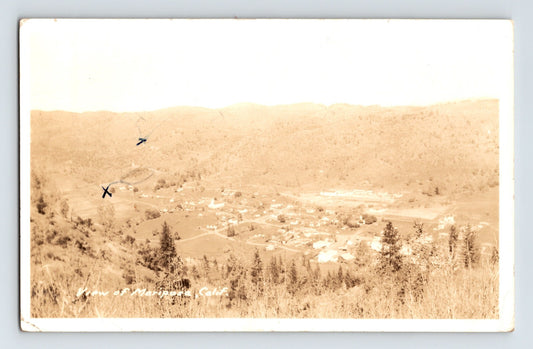 Mariposa California aerial birds eye town landscape 1940s photo postcard