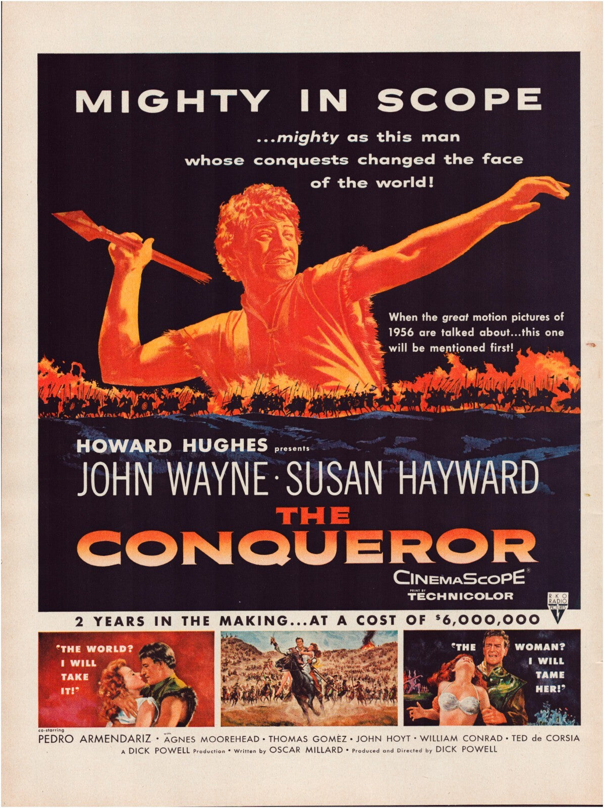 Conqueror Film 1956 Print Ad John Wayne CinemaScope Full Page 10.5 x 13.5