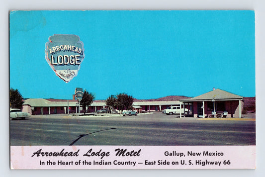 Gallup New Mexico Arrowhead Lodge Motel Route 66 1960s postcard roadside motor court highway scene