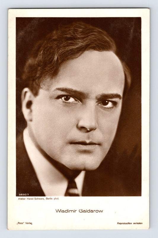 Wladimir Gaidarow portrait RPPC postcard with studio headshot and Ross Verlag imprint