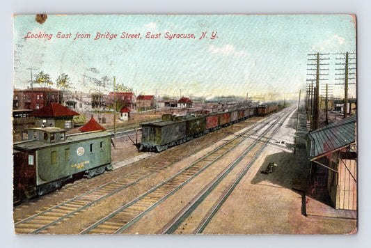 Syracuse New York Bridge Street railroad yard freight train tracks 1909 postcard posted divided back
