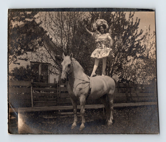 Postcard RPPC Circus Horse Lady Performing Costume 1911 Posted Trimmed