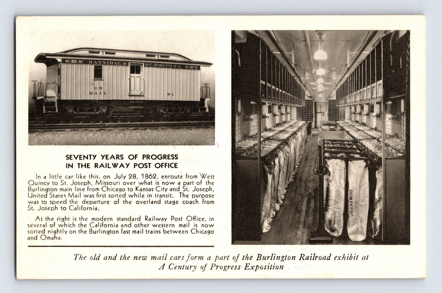 Burlington Route Railway Post Office 1933 Century Of Progress Postcard Posted