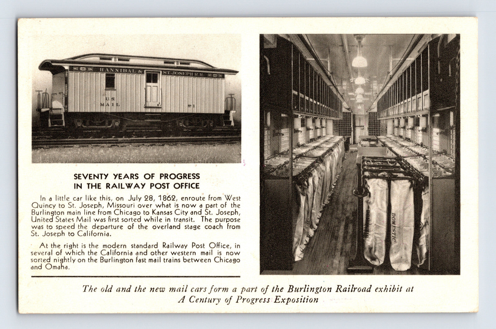 Burlington Route Railway Post Office 1933 Century Of Progress Postcard Posted