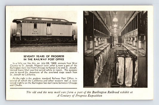 Burlington Route Railway Post Office 1933 Century Of Progress Postcard Posted