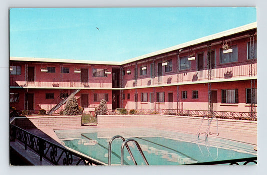Albuquerque New Mexico Sahara Motor Hotel motel pool courtyard 1960s postcard