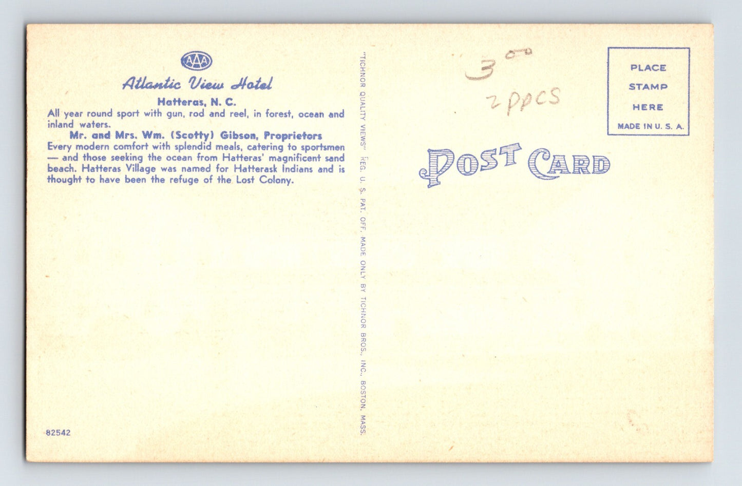 Hatteras North Carolina Atlantic View Motel 1940s Postcard Unposted Linen