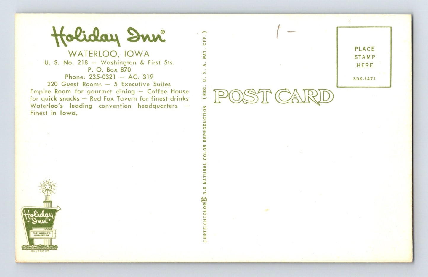 Waterloo Iowa Holiday Inn Hotel 1960s Postcard Unposted Chrome