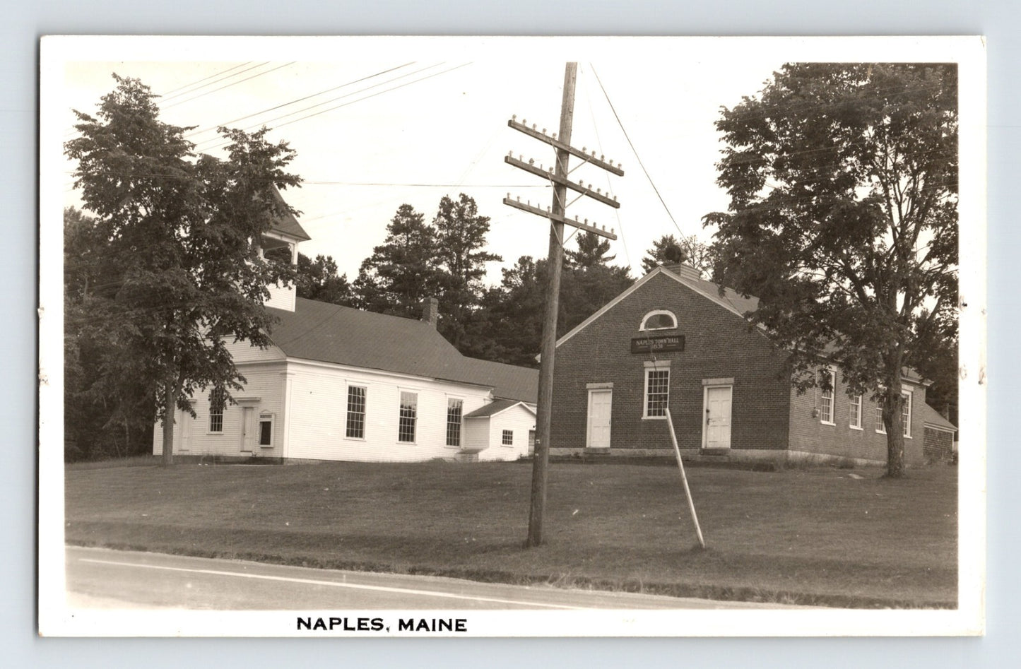 Naples Maine Town Hall Building Church 1940s RPPC Postcard Unposted