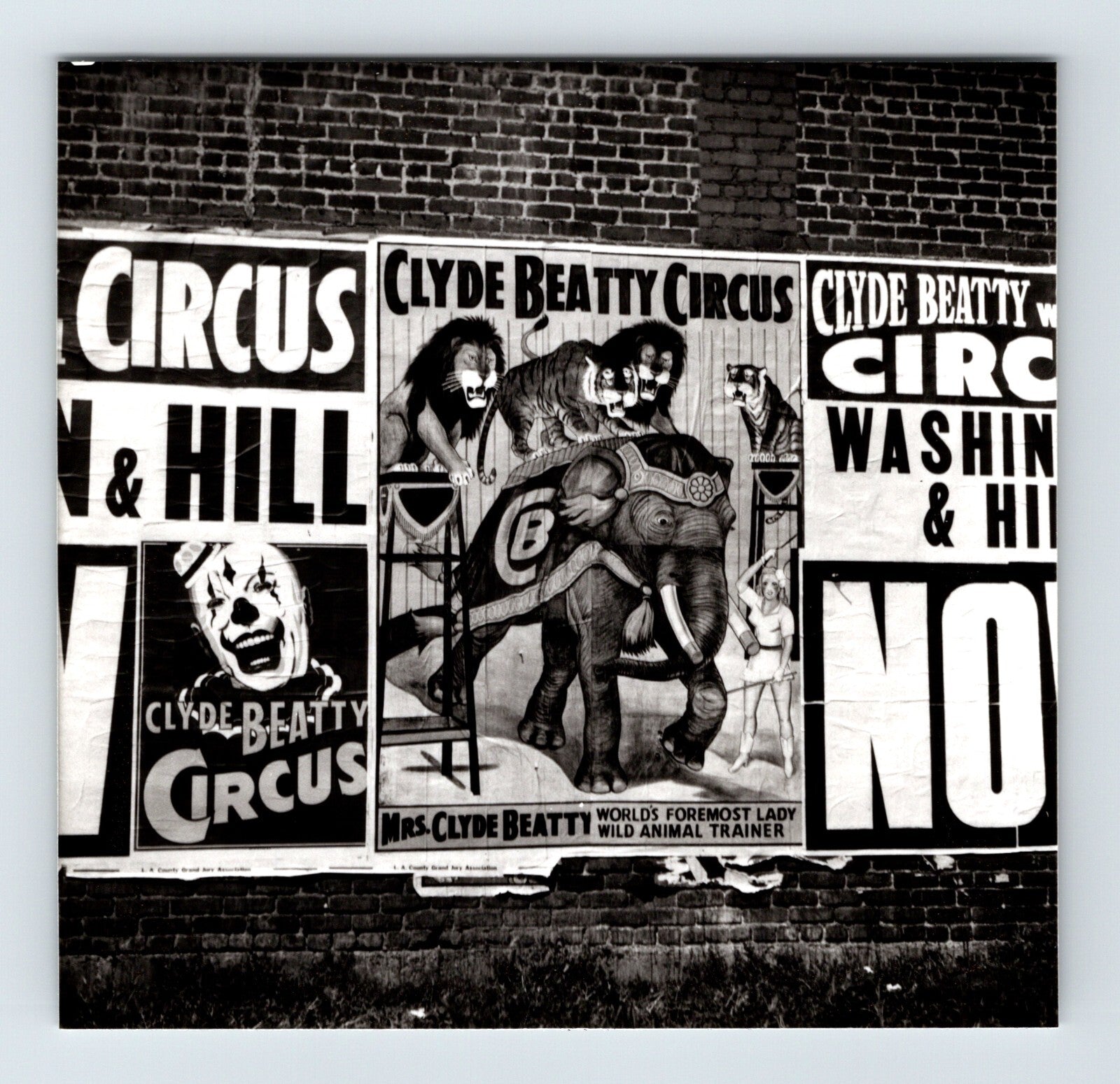 1952 Clyde Beatty Circus poster bill on brick wall Los Angeles California photo