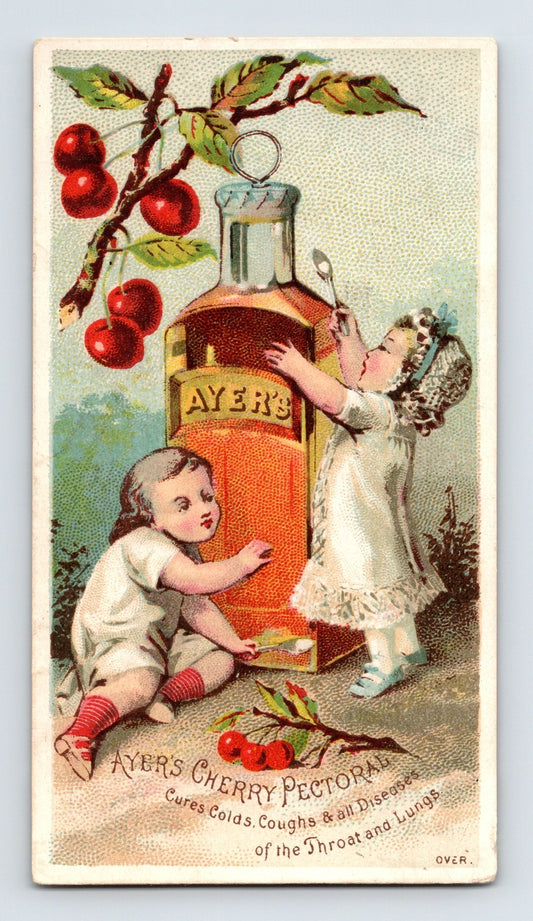 Ayer’s Cherry Pectoral Babies 1890s Victorian Trade Card 4.75 x 2.5