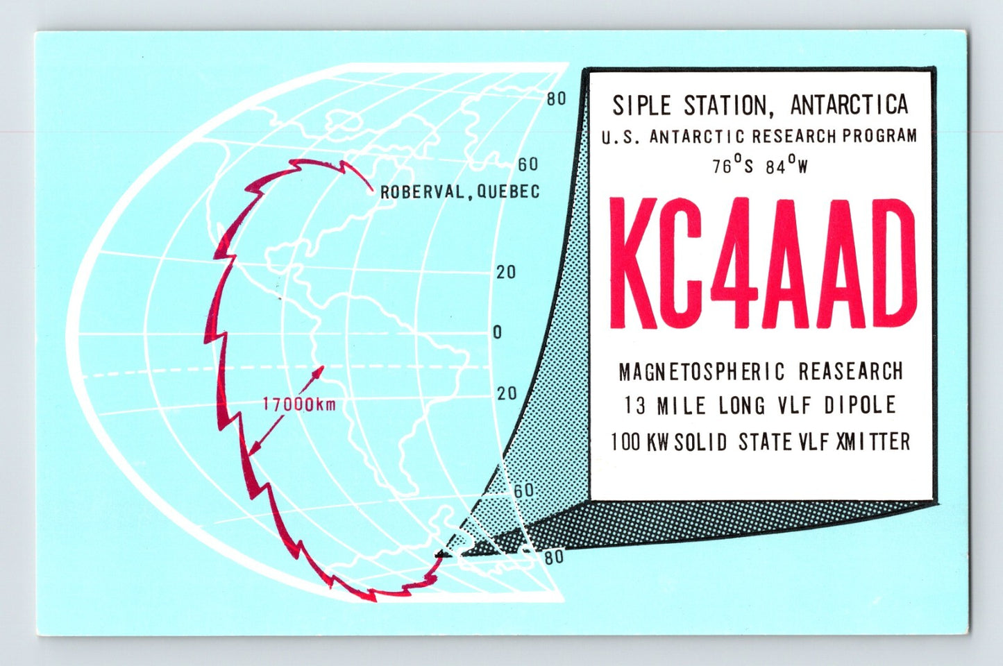 Siple Station Antarctica KC4AAD Magnetospheric Research 1970s QSL Postcard Unposted Chrome