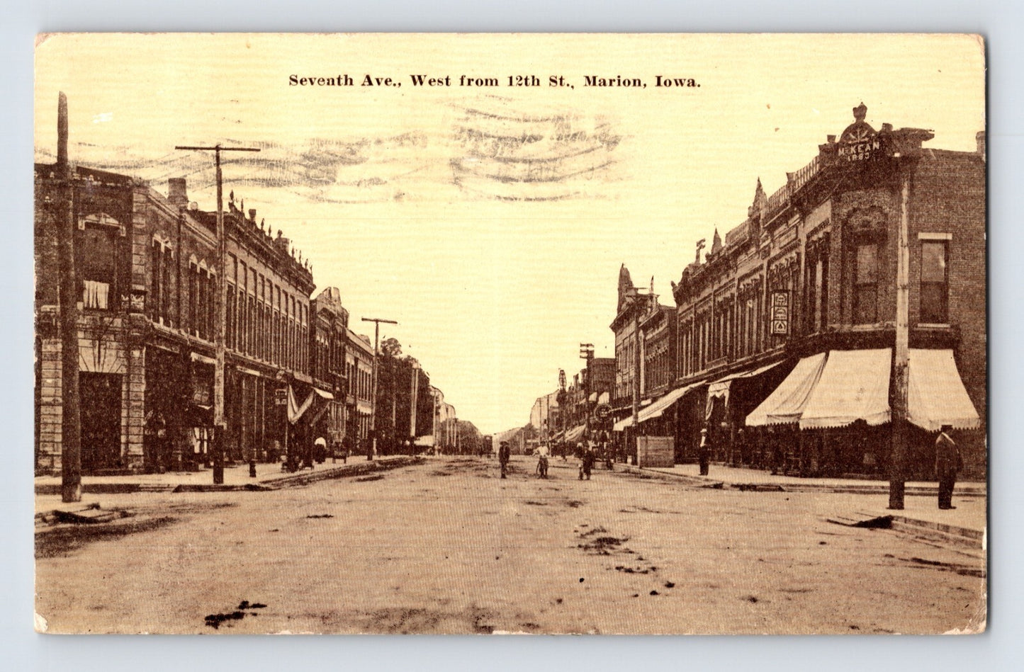 Marion Iowa Seventh Avenue West from Twelfth Street 1911 Postcard