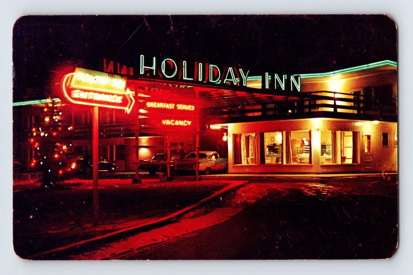 Fort William Ontario Canada Holiday Inn neon motel sign night view 1950s postcard