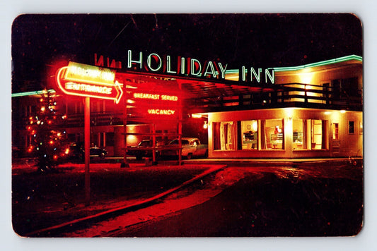 Fort William Ontario Canada Holiday Inn neon motel sign night view 1950s postcard