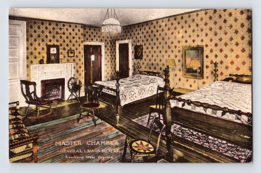 Lewisburg West Virginia General Lewis Hotel master chamber bedroom 1950s postcard interior
