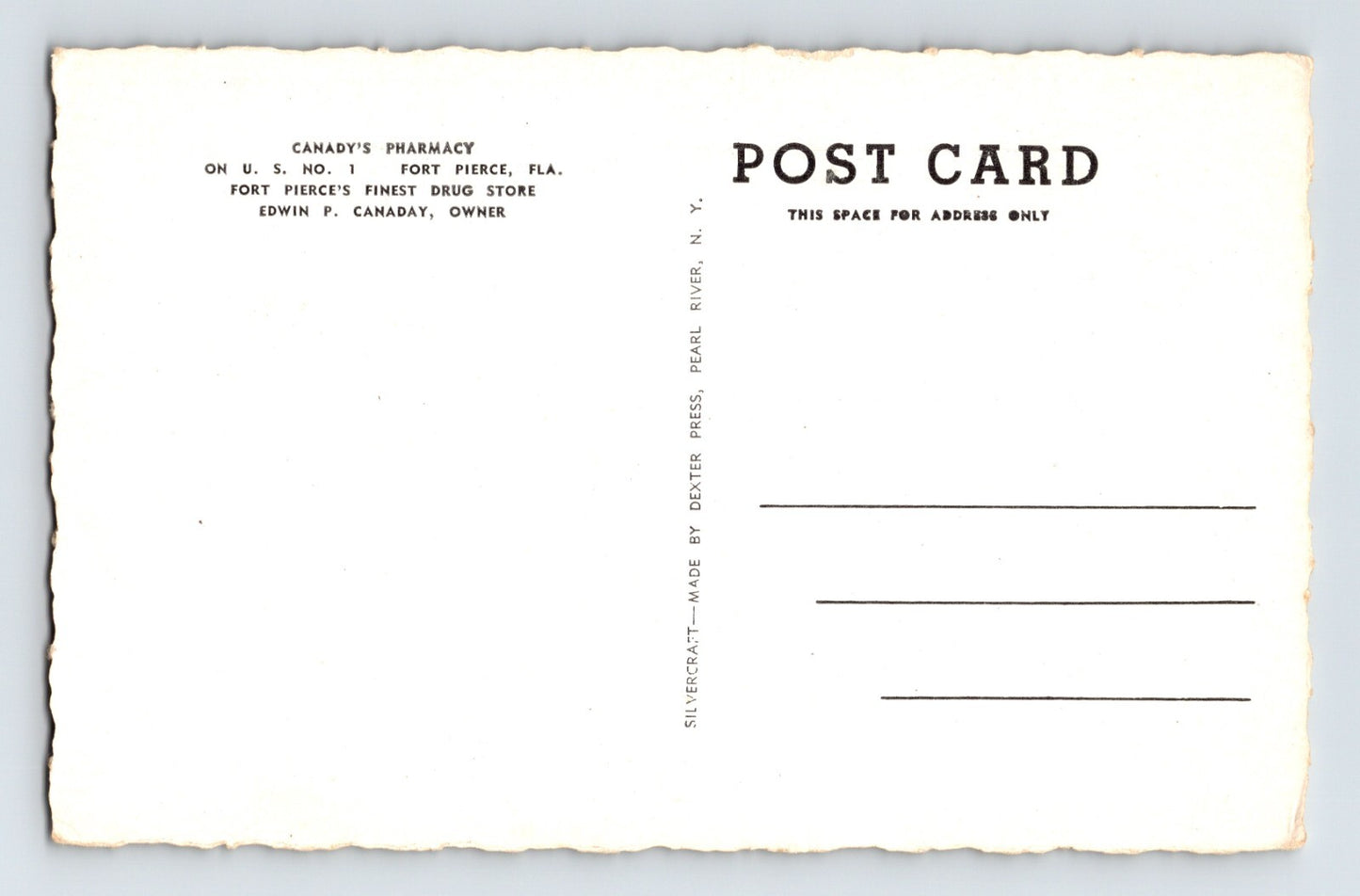 Fort Pierce Florida Canaday Pharmacy Soda Fountain 1940s Postcard Unposted