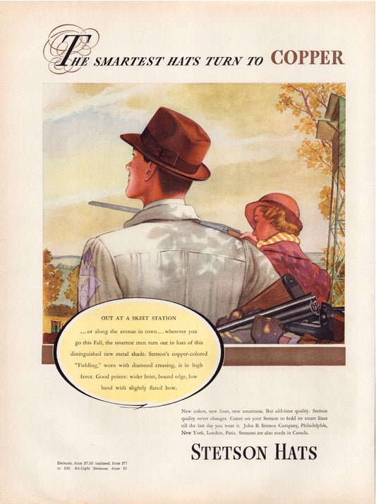 Stetson Hats 1937 Skeet Shooting Print Ad 10.5 x 13.5
