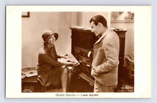 Greta Garbo Lew Ayres Photo Postcard RPPC 1930s MGM Ross Verlag Unposted