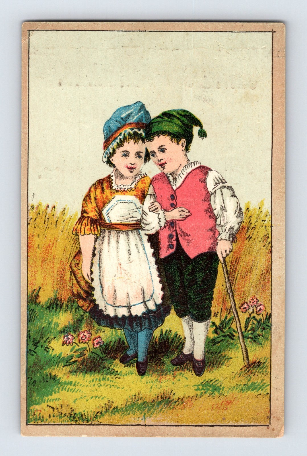 Smiths Umbrellas Victorian trade card children rural scene 1890s advertising 4.25 x 2.75