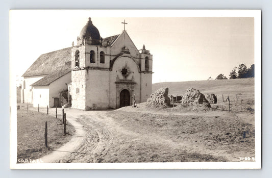 Carmel California Mission San Carlos Borromeo adobe church 1920s RPPC postcard