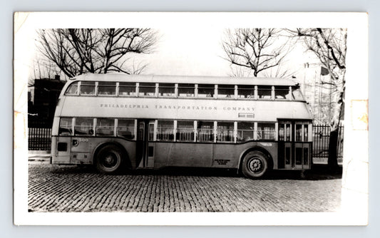 Philadelphia Transportation Company double decker bus on cobblestone street 1950s transit photo