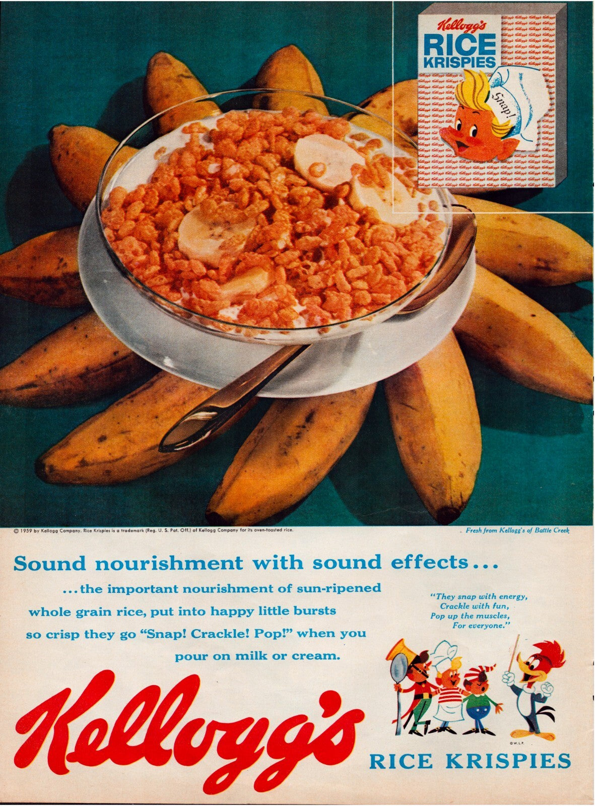 Kellogg’s Rice Krispies 1959 Print Ad Woody Woodpecker Full Page - 10.5 x 13.5