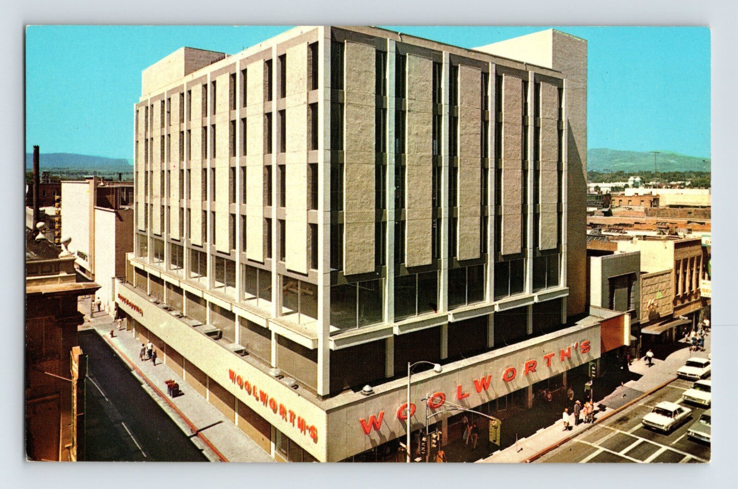 F W Woolworth building downtown Reno Nevada modern department store corner chrome postcard