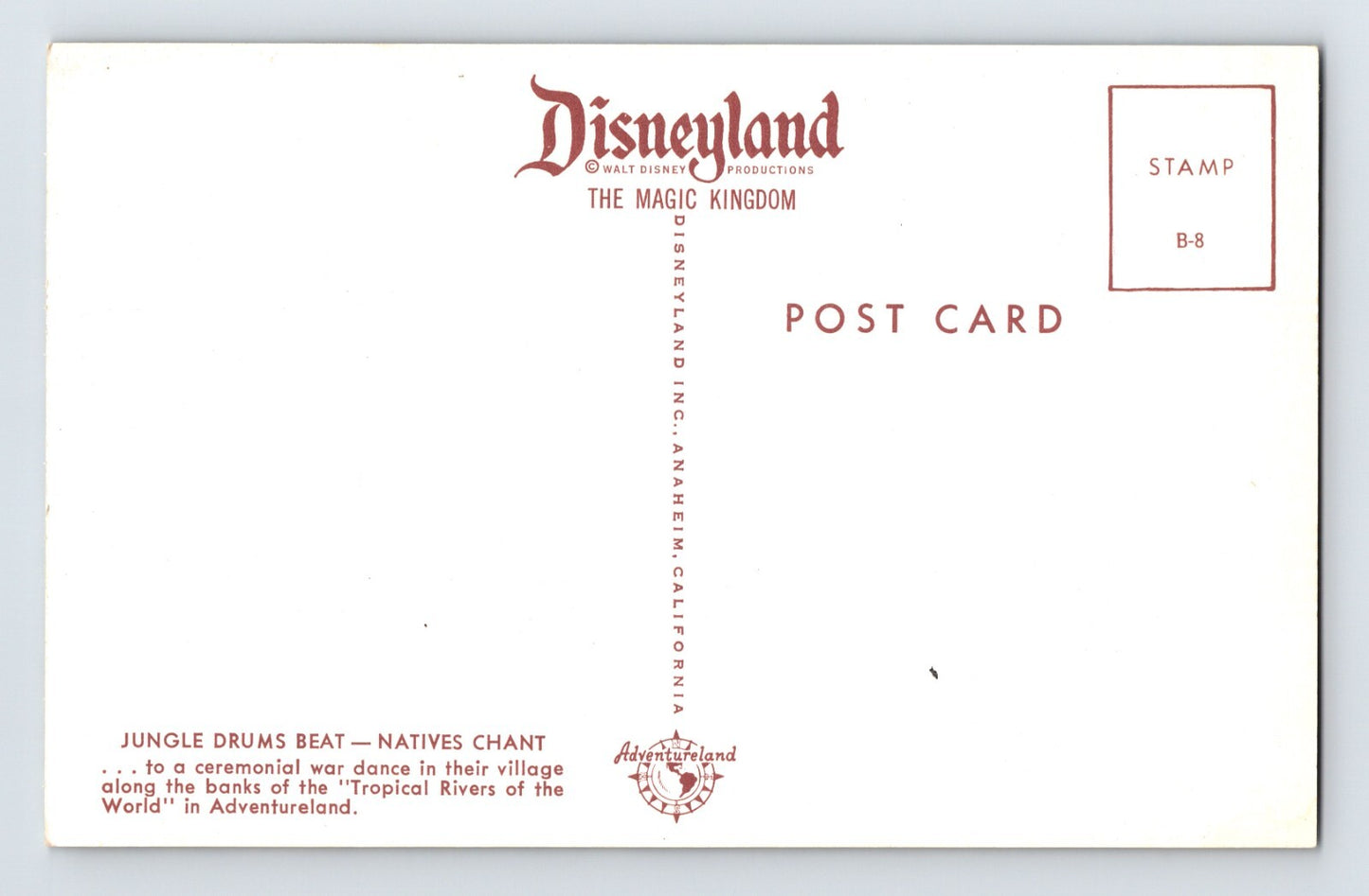 Disneyland Anaheim California Jungle Drum Chant Adventureland 1960s Postcard