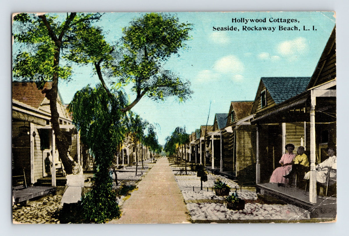 Rockaway Beach Long Island New York Hollywood Cottages seaside bungalow row postcard 1910s