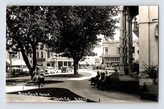 Ukiah California downtown street scene Cecille Grill Cafe courthouse arcade automobiles 1948 RPPC posted