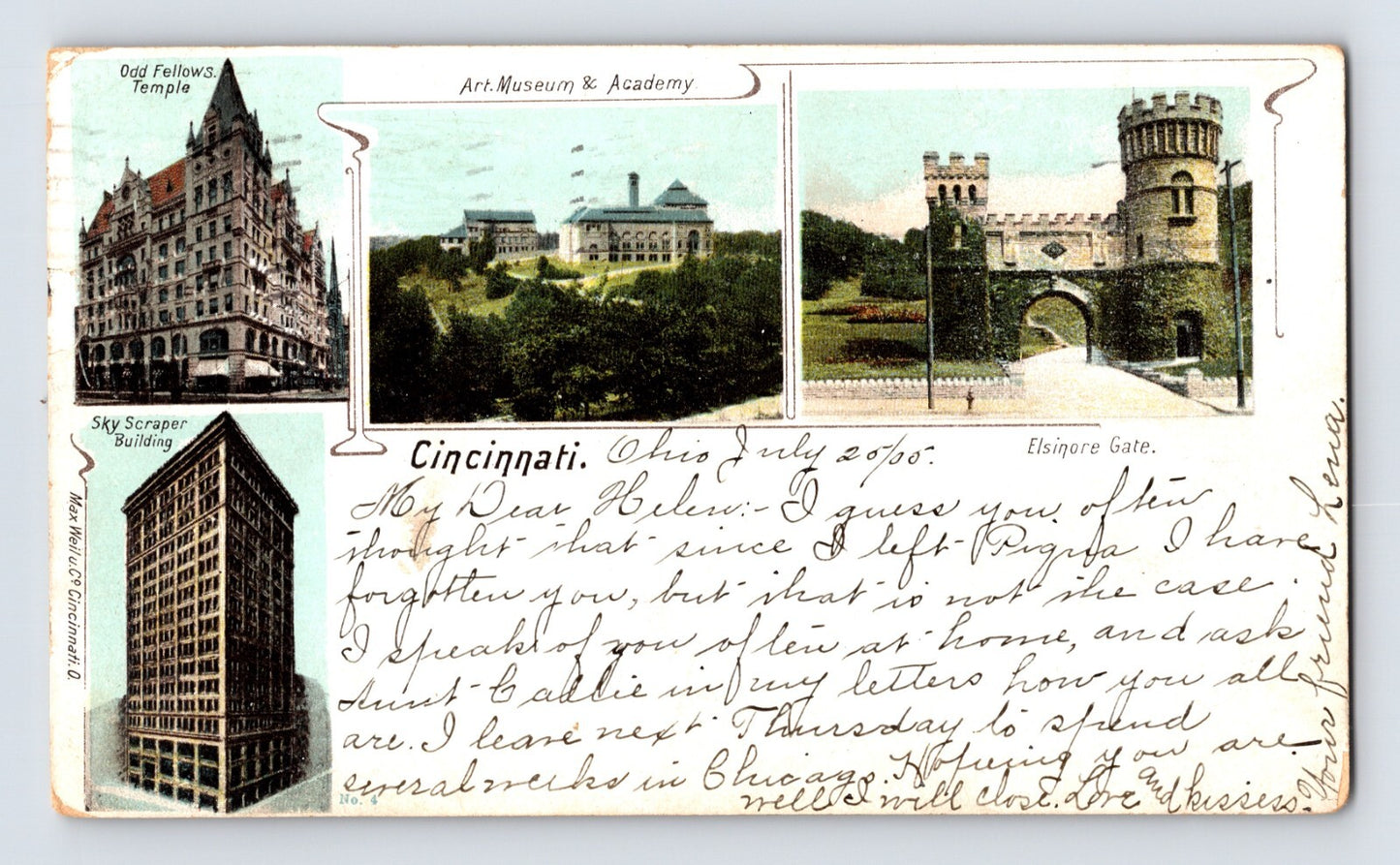 Cincinnati Ohio Odd Fellows Temple Art Museum Elsinore Gate skyline 1905 postcard