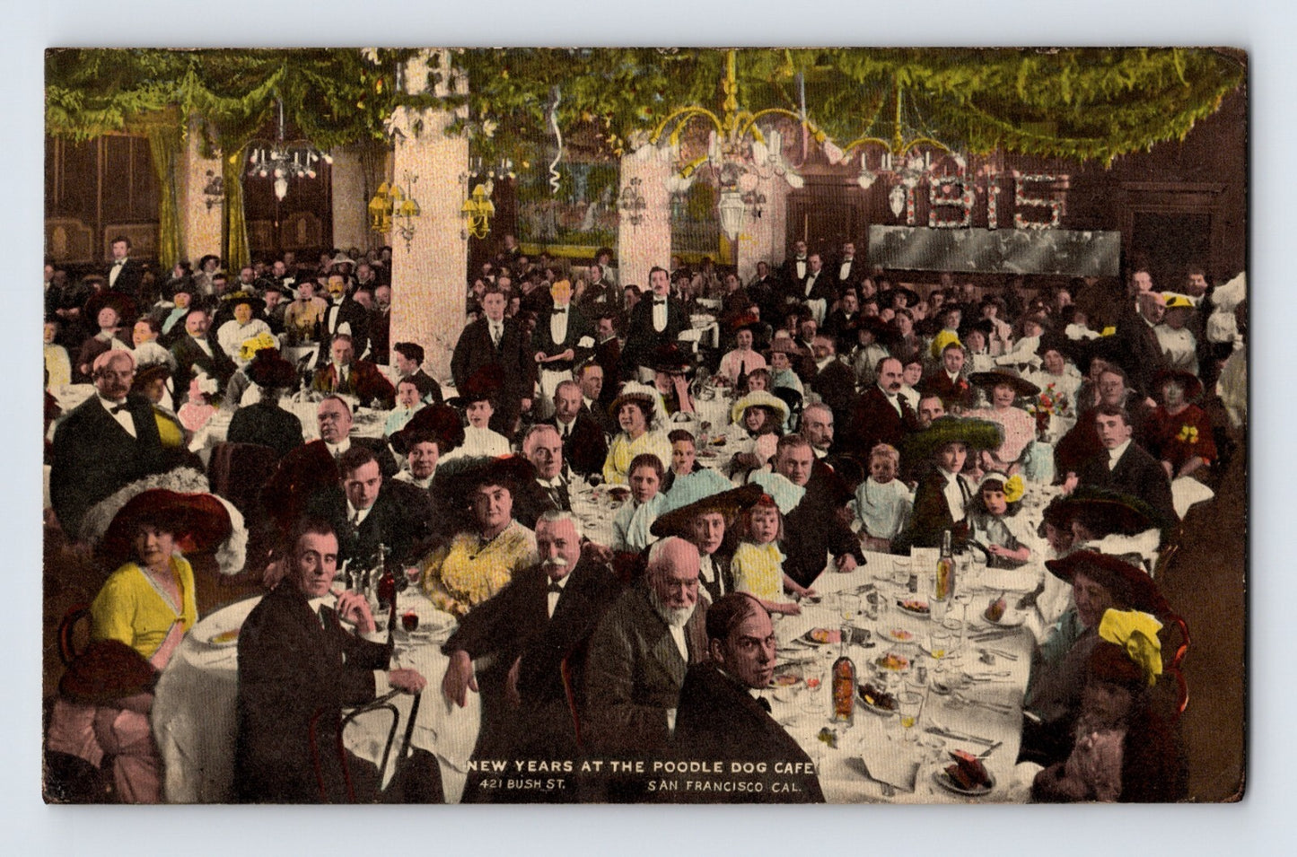 San Francisco California Poodle Dog Cafe New Years Eve 1913 Postcard Posted