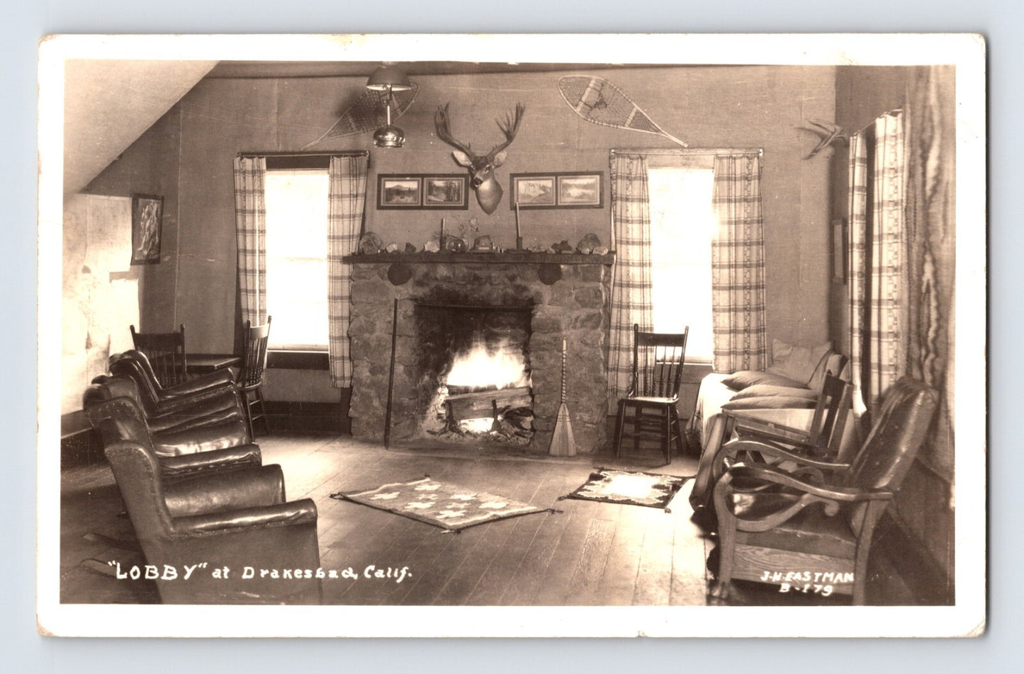 Drakesbad California Lodge Lobby Lassen 1938 RPPC Postcard Posted
