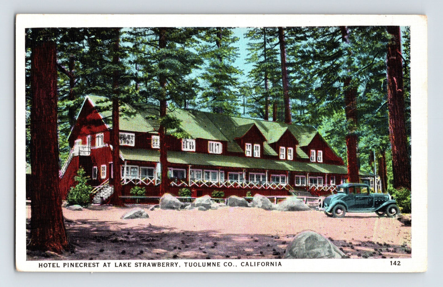 Strawberry California Hotel Pinecrest Lake Tuolumne County 1940s Postcard