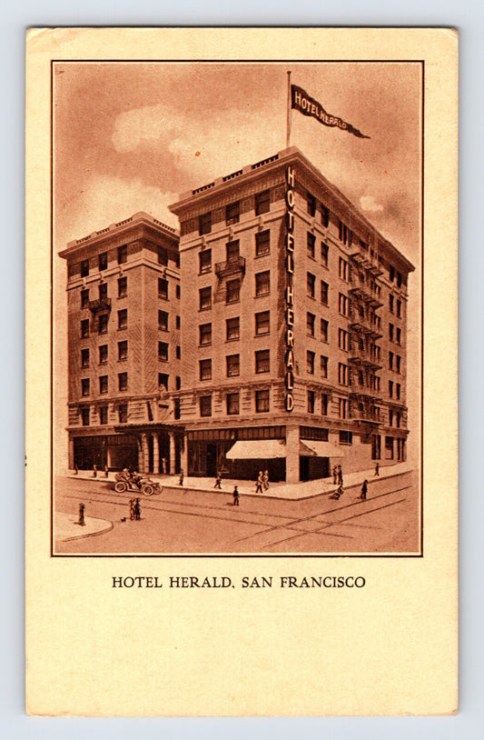San Francisco California Hotel Herald multi story downtown hotel building 1910s postcard