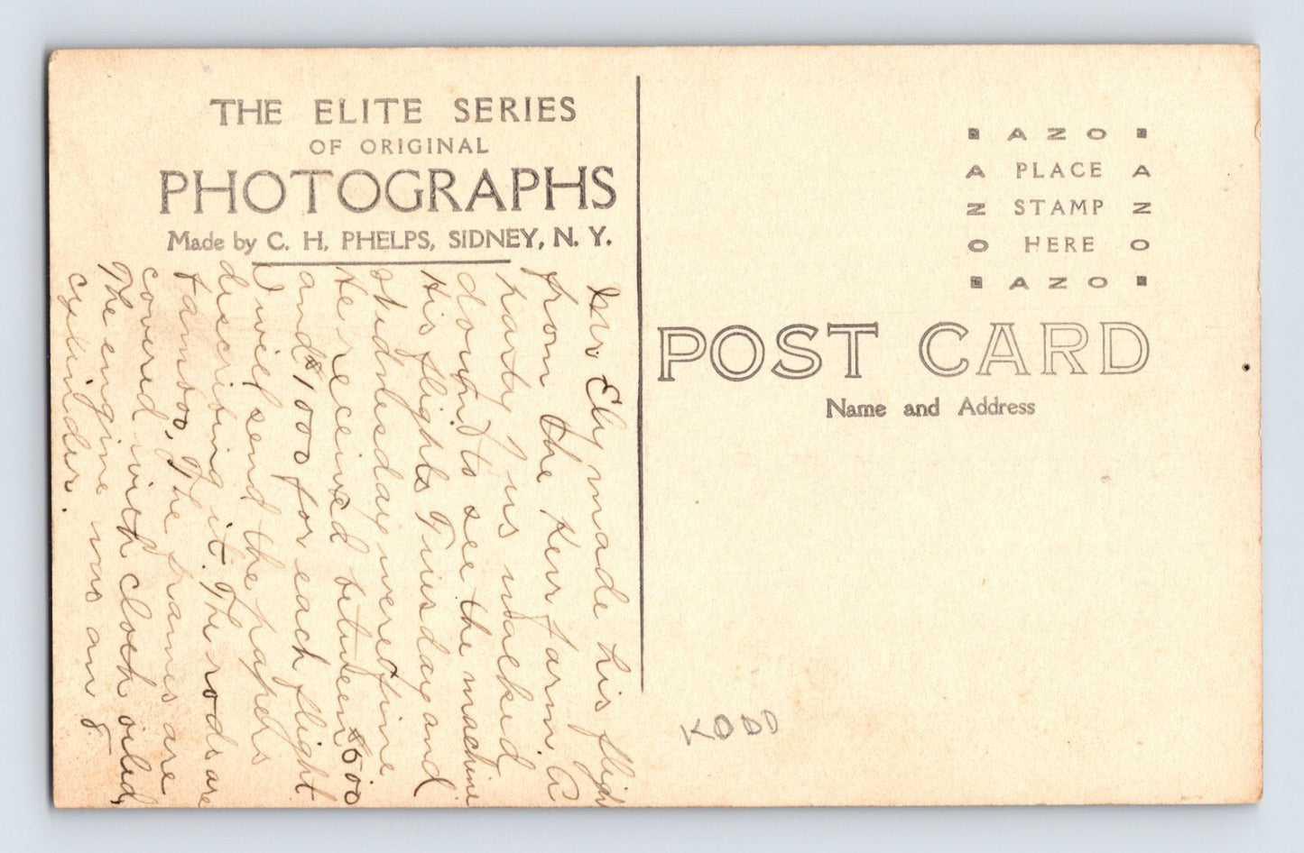 Oneonta New York Euegene Ely Airplane 1910s Postcard RPPC Eye Witness Details!