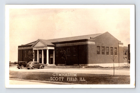 Scott Field Illinois gymnasium building 1943 RPPC postcard military base structure