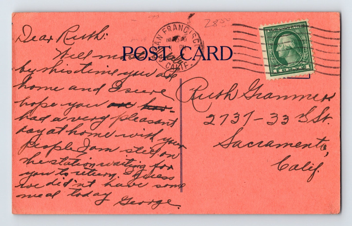 San Francisco California U.S. Naval Training Station Thanksgiving Dinner Menu 1920 Postcard