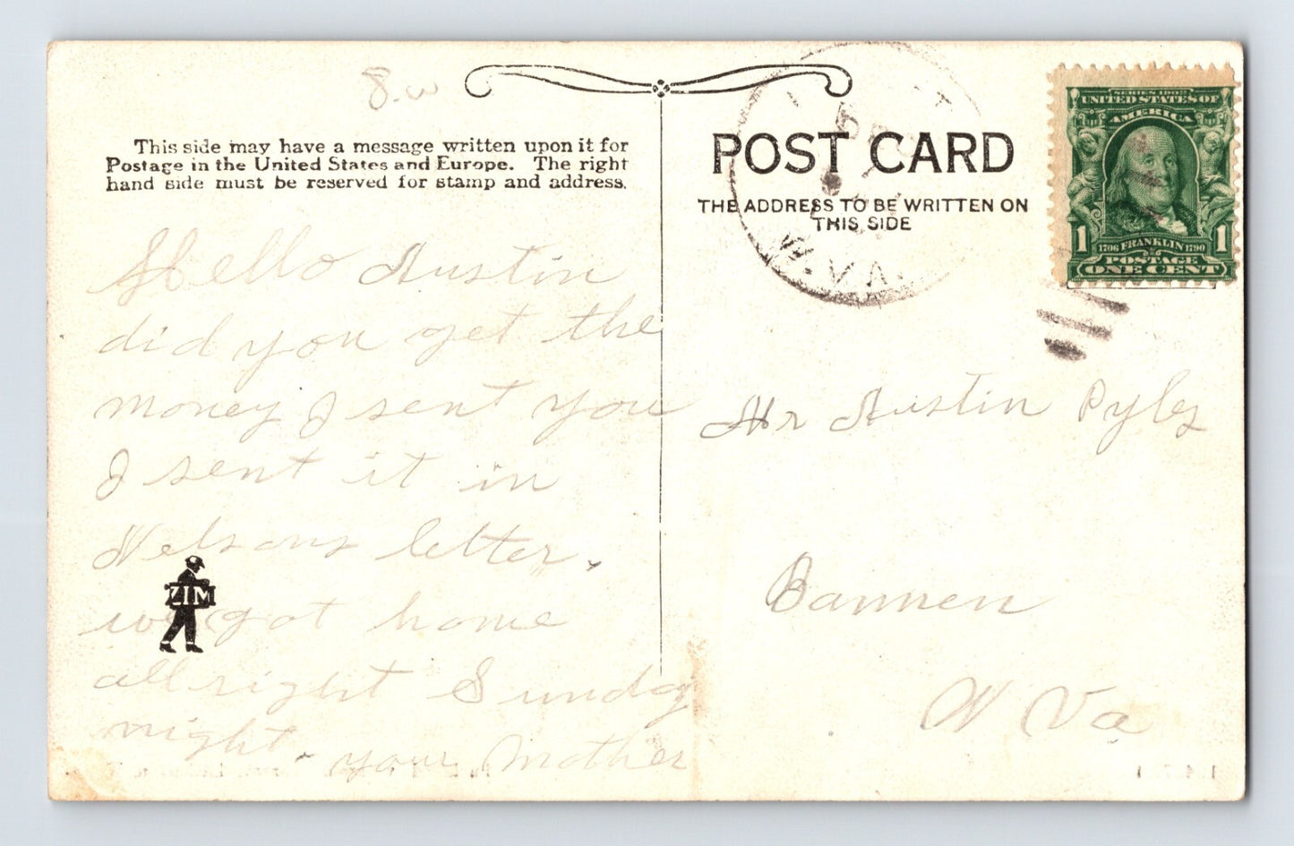 Littletown West Virginia Aerial Downtown 1910s Postcard Posted Divided Back