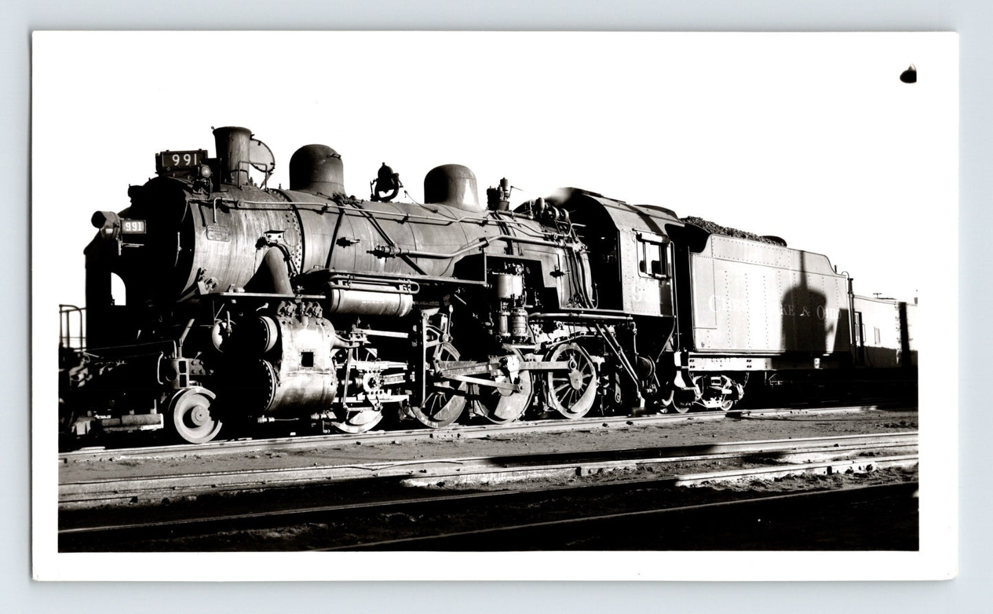 Chesapeake Ohio Railroad 2-8-0 steam locomotive engine 1940s Chicago rail yard photo