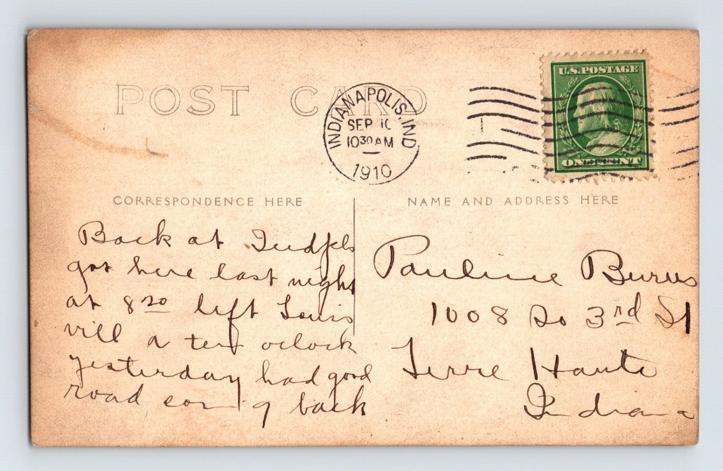 Indianapolis Indiana Automobile Tenn 2548 Plate 1910 RPPC Postcard Posted
