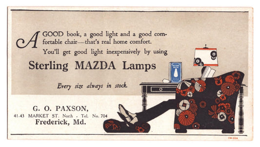 Frederick Maryland Sterling Mazda Lamp 1930s Ad Blotter 3.5 x 6